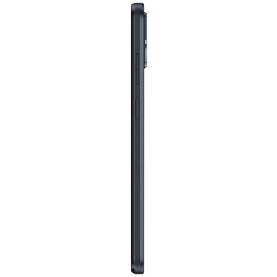 Side view of a dark grey smartphone, showing its slim thickness and the position of the volume buttons on the side.