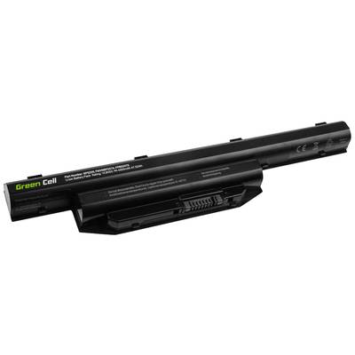A black laptop battery with 'Green Cell' inscription. The battery has a rectangular shape with contact points on one side.