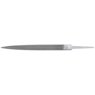A metal file blade with a tapered shape and ribbed surface, suitable for filing metal surfaces.