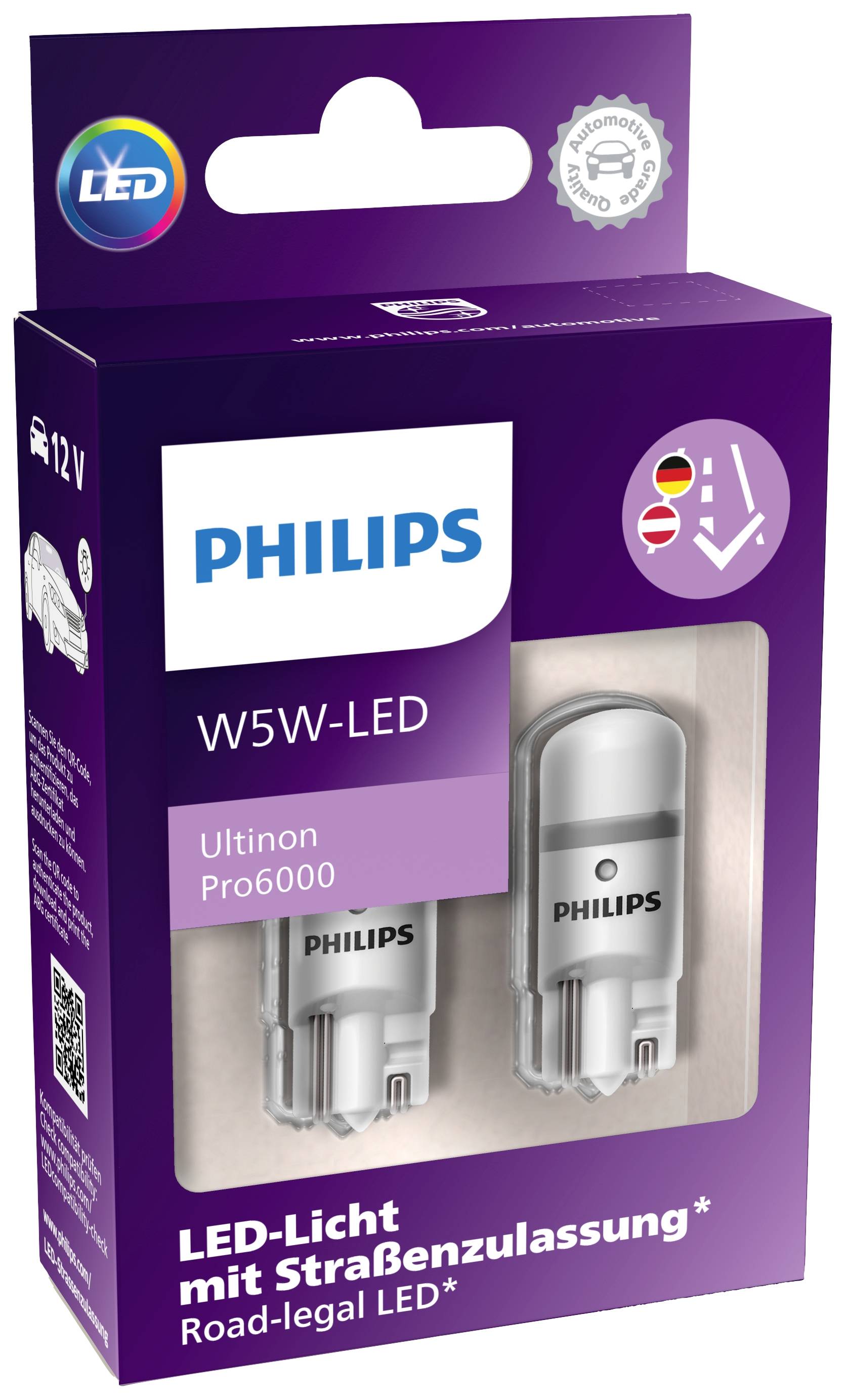 Philips Ultinon Pro6000 W5W LED Glassockel Straßenzulassung 6000K  11961HU60X2