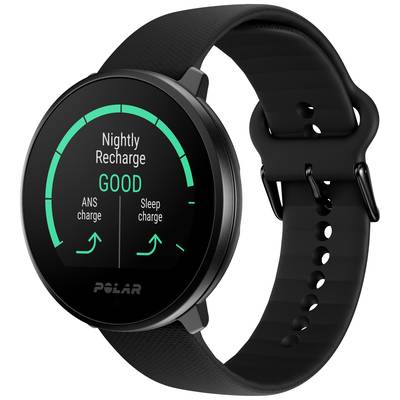 Black smartwatch displays health status: 'Nightly Recharge: Good'. Shows progress of ANS charging and sleep charging in percentages.