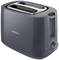 Grey toaster with two slots, control dial and 'Stop' button on the front, Phillips logo in the centre.