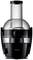 A black Philips juicer with a transparent container, a large feed chute, and a modern, compact design.
