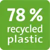 Green square with white text: '78% recycled plastic'