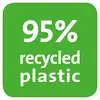Green square background with white text: '95% recycled plastic'.