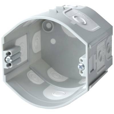 Plastic wall socket for flush-mounted installations with a round shape. Two screw fixings are visible.