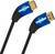 Two HDMI cable plugs with gold-plated connectors and blue casings, labelled '8K UHD', suitable for high-resolution video transmission.