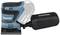 Battery-powered blue and black Makita orbital sander with rectangular sanding surface and dust collection container.