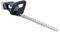 Cordless hedge trimmer with a black handle and silver blades, suitable for cutting shrubs and hedges in the garden.