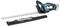 Cordless hedge trimmer with a long cutting blade and ergonomic handle, with a black protective cover featuring the 'Makita' logo beside it.