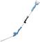 Battery-powered hedge trimmer with extendable handle for gardening. Suitable for cutting tall hedges and hard-to-reach areas.
