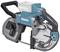 A portable bandsaw with a blue-black casing and handles. The brand is visible, suitable for precise and mobile cuts.