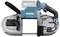 Makita battery-powered bandsaw, 'XGT' model, with blue casing and ergonomic handle.
