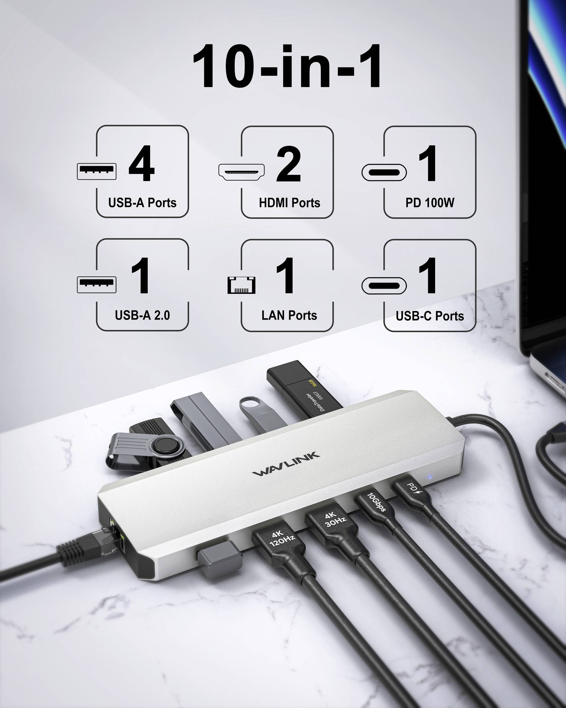 Wavlink USB4® docking station WL-UHP4403 Compatible with (brand): Universal Supports 8K@30 Hz (1x) / 4K@30Hz (2x), USB-C-6