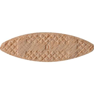 A wooden dowel pin with an oval cross-section and a ridged surface, commonly used to reinforce and stabilise woodwork joints in carpentry.