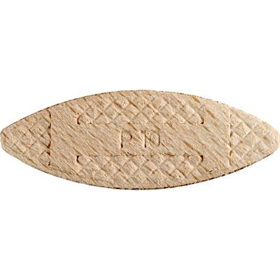 Oval wooden dowel disc with 'P 10' inscription and a textured pattern. Typically used for wood joinery.