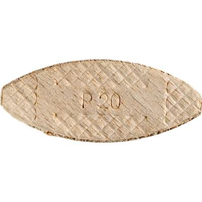 A flat, oval wooden dowel with the marking 'P 20' in the centre. It has a ridged surface.