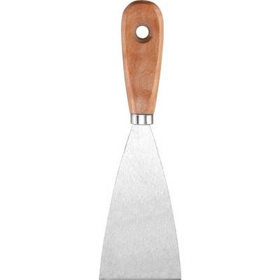 A silver palette knife with a wooden handle. The handle has a hole near the end, potentially suitable for hanging.
