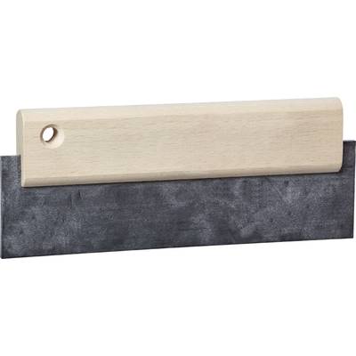 A metal dough scraper with a wooden handle, used for processing and dividing dough in a bakery or kitchen.