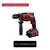Cordless drill, suitable for rotary and hammer drills. Black handle, red details. Text: 'Suitable for the following machines'.