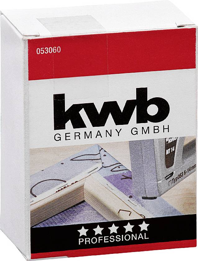 A cardboard box with the inscription 'kwb GERMANY GMBH' and 'PROFESSIONAL', displaying a tool-themed design.