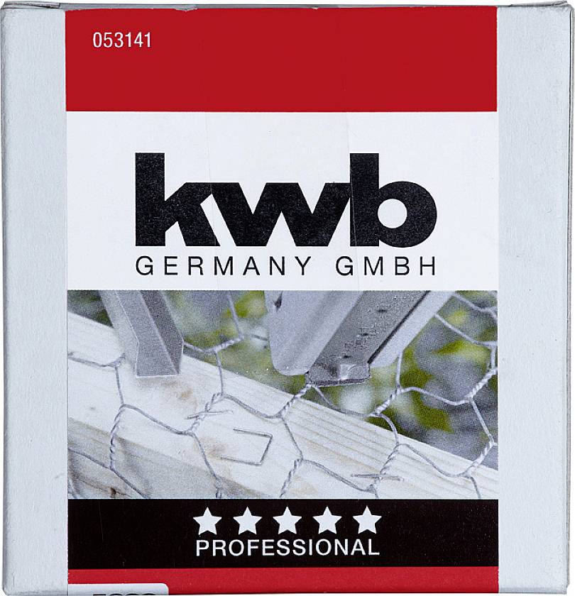 Packaging with inscription 'kwb GERMANY LTD PROFESSIONAL'. Image shows tools on wire mesh.
