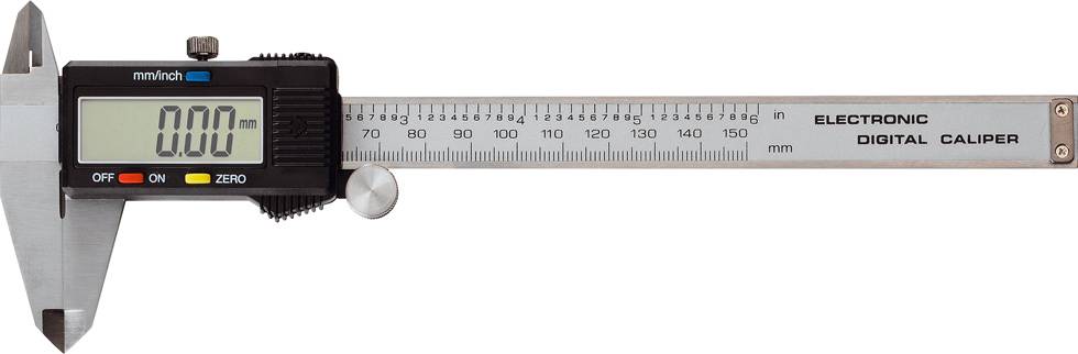 Electronic digital calliper with digital display showing '0.00 mm'. Suitable for precise measurement of internal and external dimensions in millimetres.