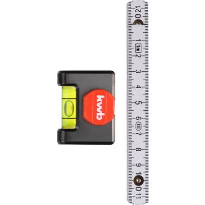 Spirit level with ruler, showing precise measuring scale in centimetres and bubble vial for accurate measurements.
