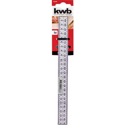 Metal ruler, 1 metre long, with centimetre markings. Packaged by 'kwb Germany GmbH'.