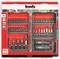'Set of 39 screwdriver bits and adapters. Contains various sizes and colours. Packed in a red case.'