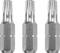 Three silver bit inserts in a row, each with a Torx head. They are used for screw-related work.