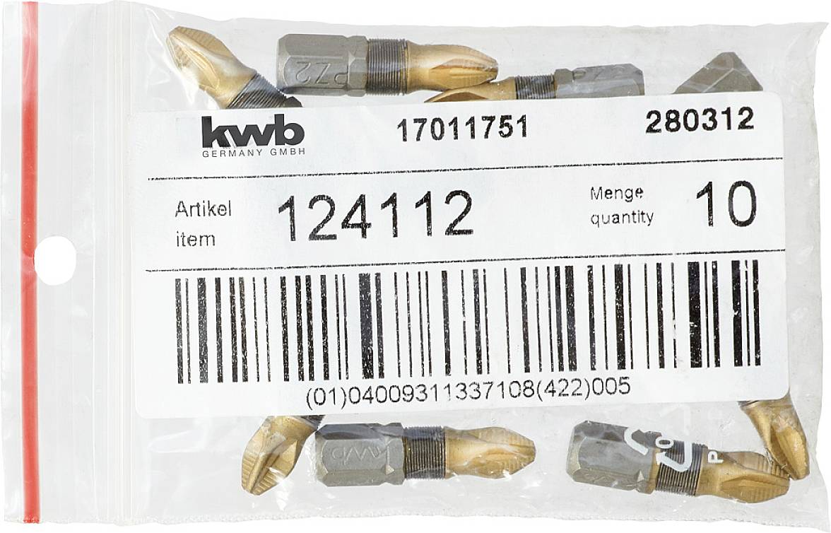 Packaging with lids and a label. The label shows the article number '124112' and the quantity '10'.