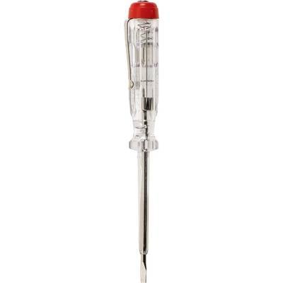 A phase tester with a clear grip and red cap. The tool is used to check electrical voltages in power sockets.