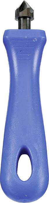Blue, ergonomic plastic handle with a small, black, metallic insert at the tip, suitable for deburring.