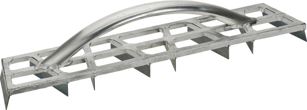 Straight metal float with handle, used for smoothing and compacting concrete surfaces.