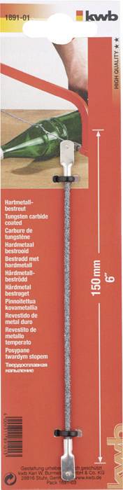 Packaging for a kwb brand tungsten carbide reciprocating saw blade, suitable for ceramic materials, including product length 150 mm.