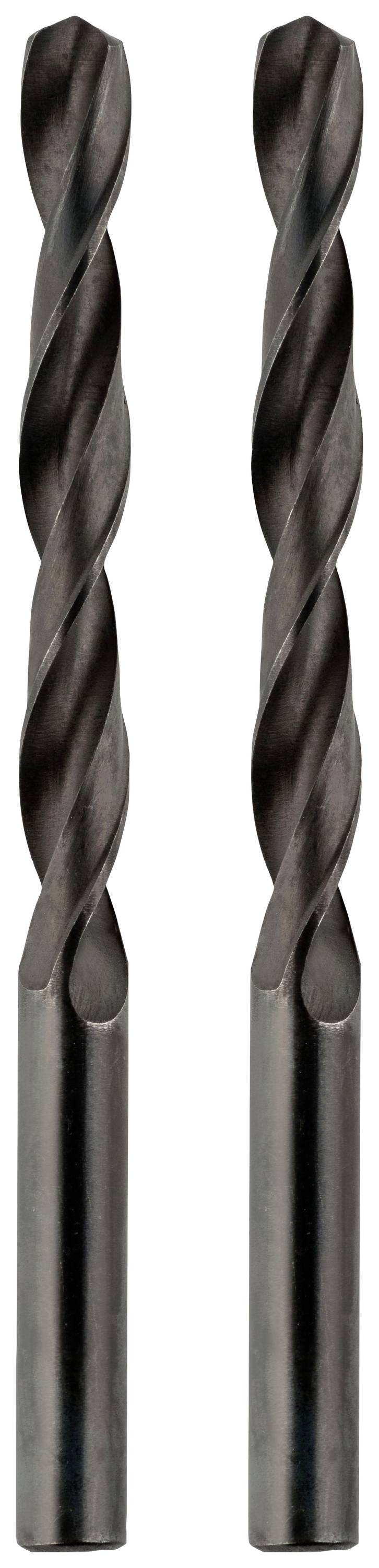 Two metal drill bits side by side, with a spiral cutting edge. Suitable for drilling into hard materials such as steel or wood.