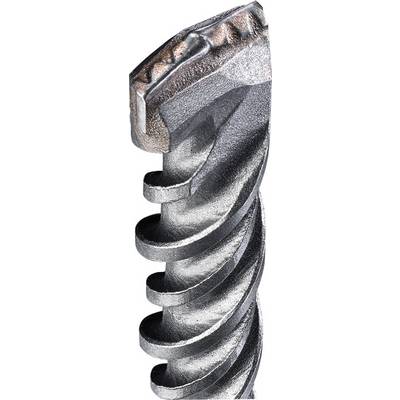 A silver spiral drill bit with a cylindrical tip and sharp edges, suitable for hard materials such as concrete and stone.