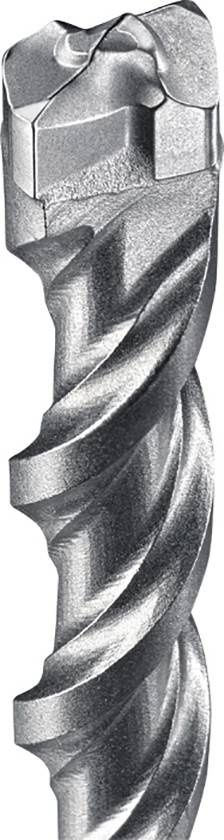 Close-up of a metallic drill bit with a spiral cutting edge, designed for penetrating hard materials.