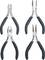 Four different pliers with black handles: side cutters, long-nose pliers, flat-nose pliers and round-nose pliers, arranged side by side.