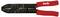 Wire stripping tool with red handles and measurements for stripping different wire sizes marked on the black metal surface.
