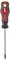 A screwdriver with a red and black handle and green detail. The handle has grooves for better grip. Marked with the inscription 'Inbus'.