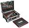 Open toolbox with various tools, including screwdrivers, pliers and spanners, in an orderly arrangement.