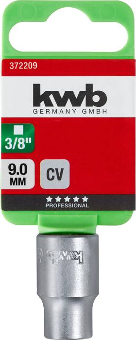 Socket insert from kwb with 9.0 mm size, suitable for 3/8 inch drives; professional quality, CV steel.<br><br>Socket insert from kwb with 9.0 mm size, suitable for 3/8 inch drives; professional quality, chrome vanadium steel.