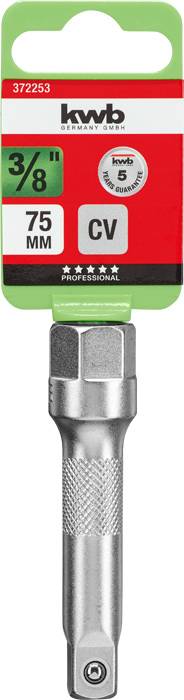 'CK Extension 3/8", 75 mm, CV Steel.' Packaging shows a metal extension piece for tools, professionally labelled.