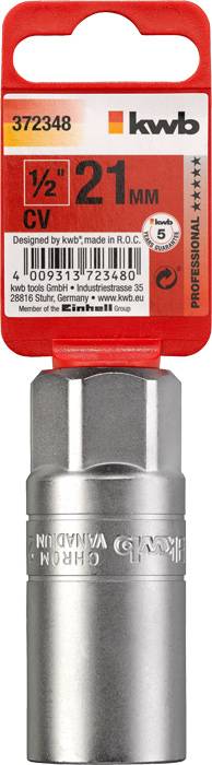 Socket wrench insert by 'kwb', 21 mm, 1/2 inch, chrome vanadium, in red packaging with item number 372348.