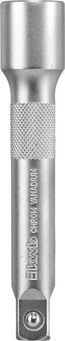 Silver metal extension bar for a spanner with a knurled grip for improved grip and a square drive end.