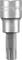 A metallic screwdriver bit with a hexagonal drive and serrated tip, used for tightening or loosening screws with special heads.