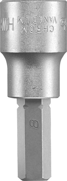 'Hexagonal bit attachment made from chrome vanadium steel, silver-coloured, suitable for screws with hexagonal socket heads.'