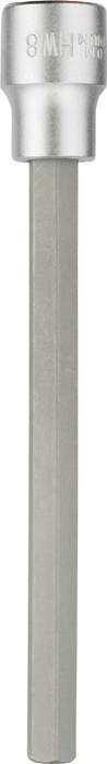 Metal socket insert with 8 mm hexagonal bit for hand-held tools or drills.